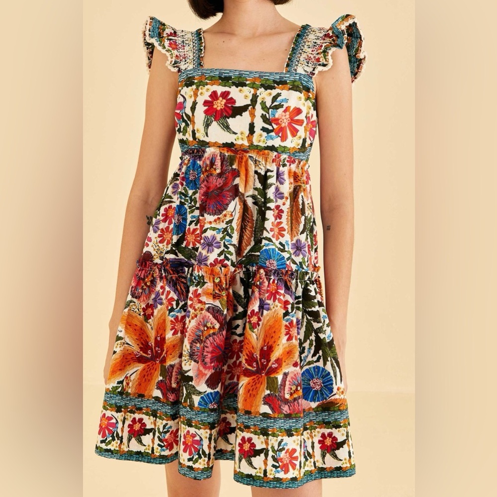 NWT FARM RIO Off-White Tropical Yard🌺 Sleeveless Mini Dress